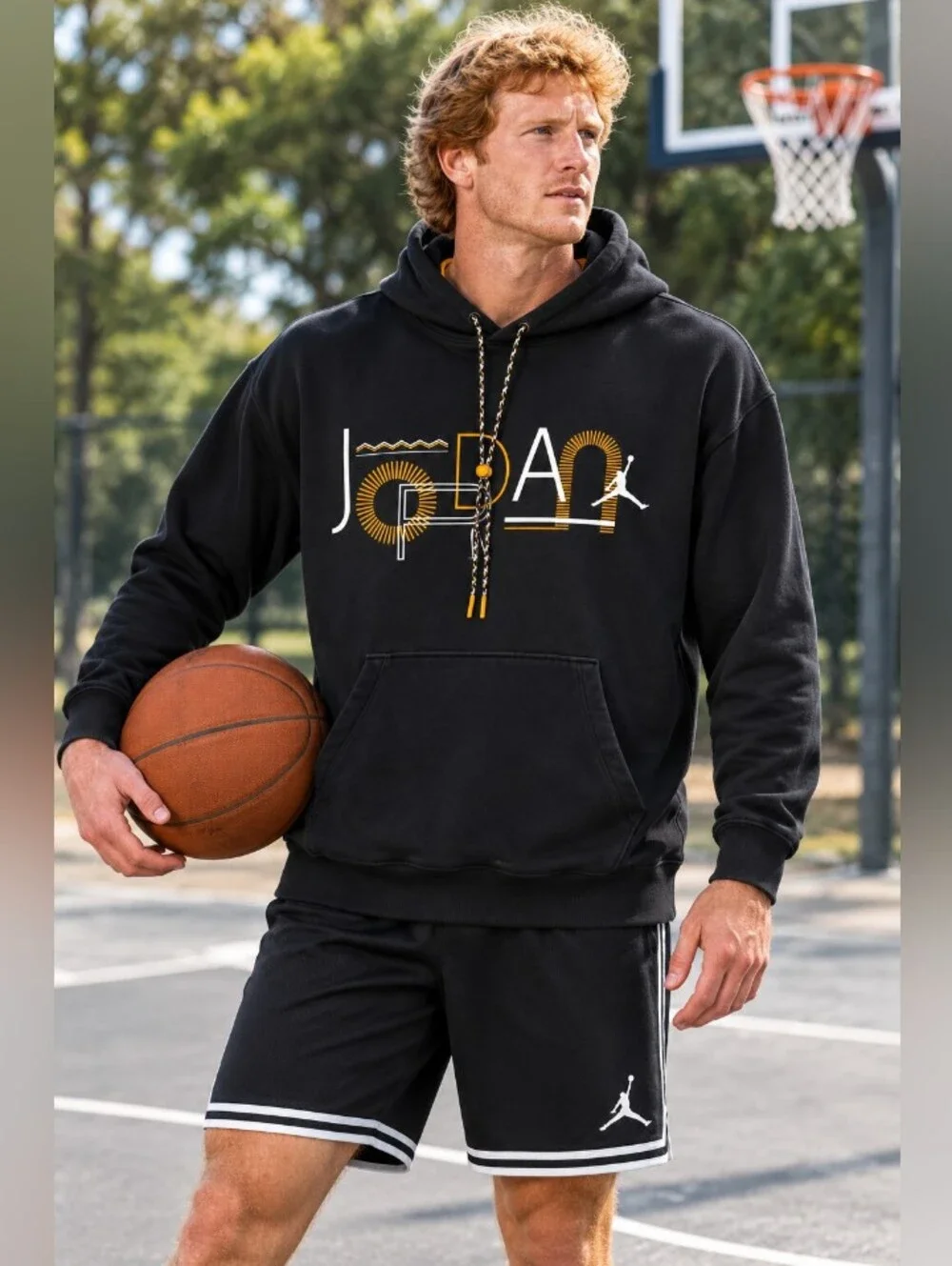 Jordan Men's Medium Black Cotton Blend Graphic Pullover Hoodie Jumpman